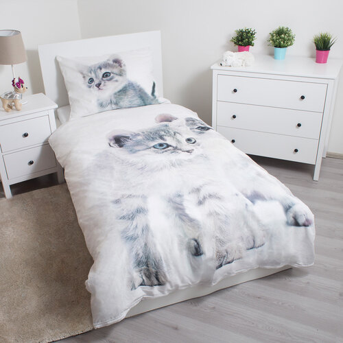 Lenjerie de pat Jerry Fabrics Kitten grey,de copii, din bumbac, 140 x 200 cm, 70 x 90 cm