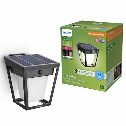 Philips Nissa UltraEfficient solarny kinkiet LED,czujnik, czarny, 1,8 W, 250/25 lm, 3000 K