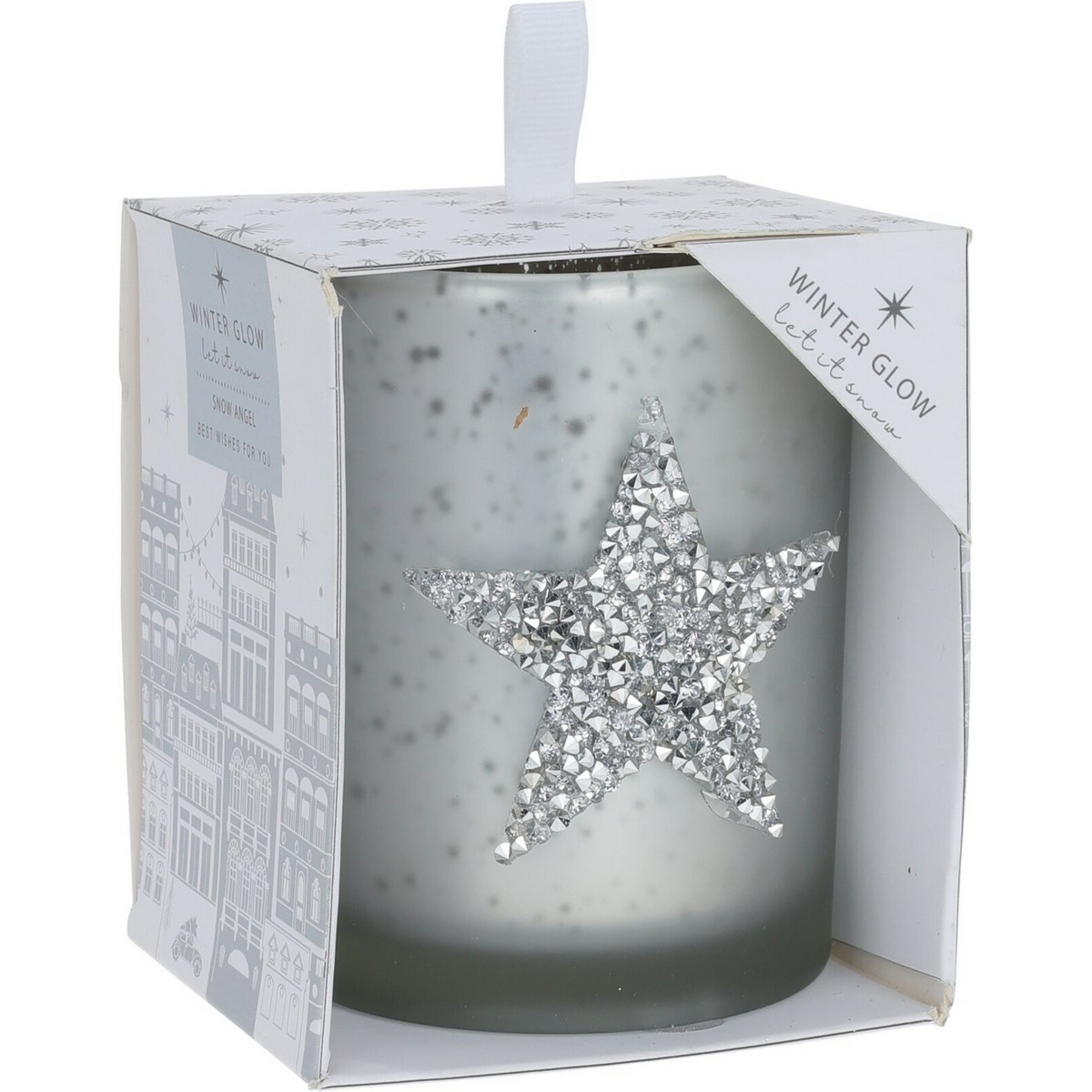 Lumânare decorativă Star, de Crăciun, 8 x 10 cm, argintiu