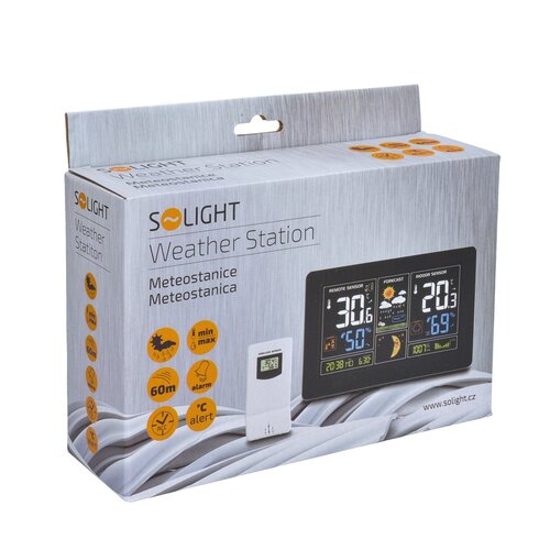 Solight TE81 Wetterstation mit extra großem  Farb-LCD-Display, Schwarz