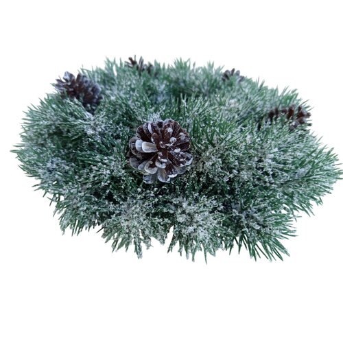 Wieniec plastikowy zaśnieżony z szyszkami, śr. 28 cm