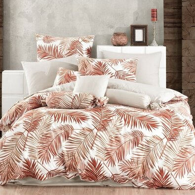 Lenjerie de pat Palms Brown, din bumbac, 140 x 220 cm, 70 x 90 cm
