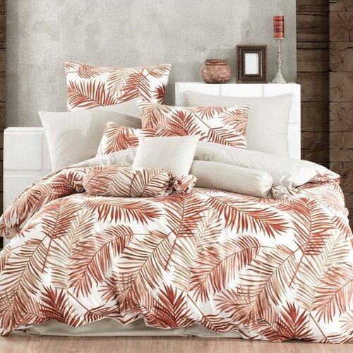 Lenjerie de pat Palms Brown, din bumbac, 140 x 220 cm, 70 x 90 cm
