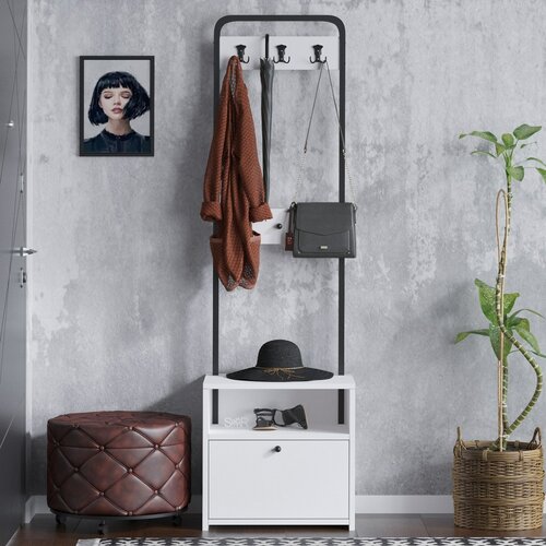 Wieszak z szafką na buty Quinn White and Black