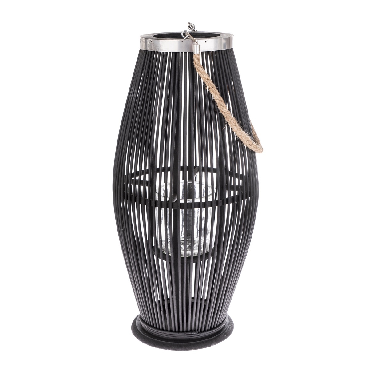 Bambusová lucerna se sklem Delgada černá 59 x 29 cm