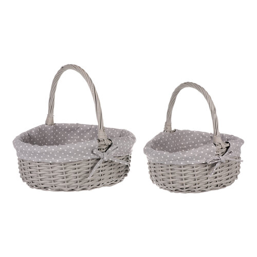 Weidenkorb-Set mit Stoff Grauer Punkt, 2 Stück, 2 Größen, 31 x 28 x 26 cm