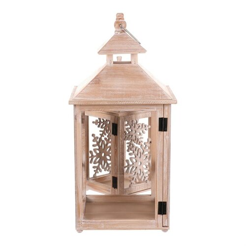 Zestaw latarni drewnianych Płatki śniegu 2 szt., naturalny