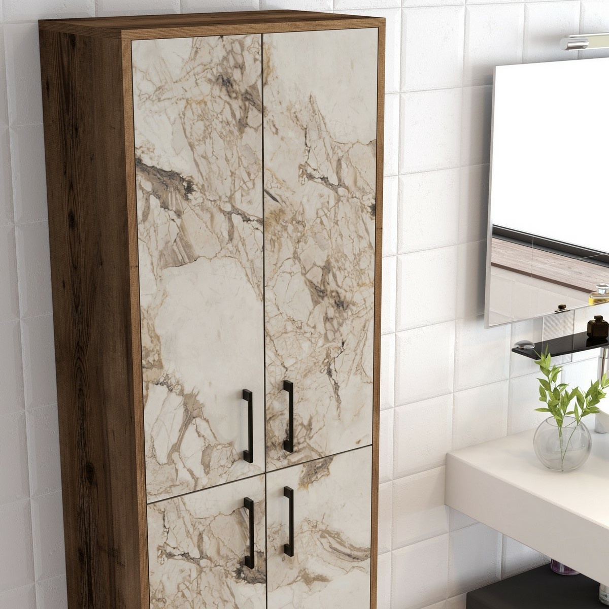 Skriňa Berlin Walnut and White Marble