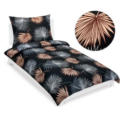 Bellatex Бавовняна постільна білизна Пальмовий лист чорний, 140 x 200 см, 70 x 90 см
