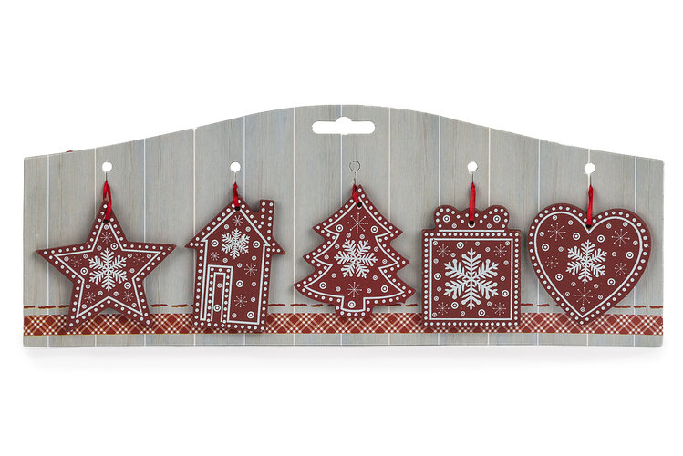 Závesná vianočná dekorácia Folklór červená, 5 ks