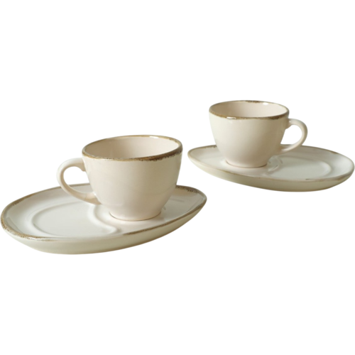 Set mit 2 Keramiktassen mit Untertassen Rustic Cream 215 ml