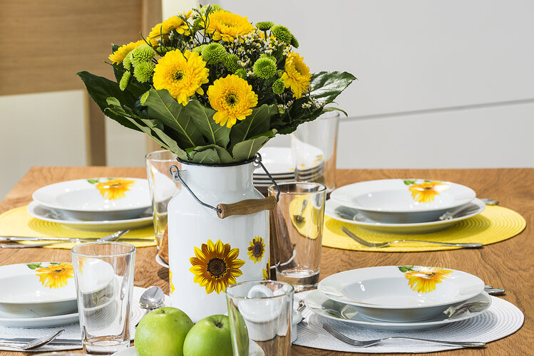 Bańka do mleka 2 l biała w słoneczniki