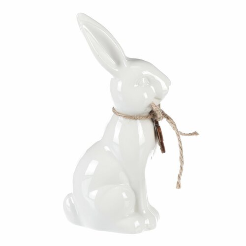 Dekoracja ceramiczna Zając, biała, 7 x 15 x 5 cm