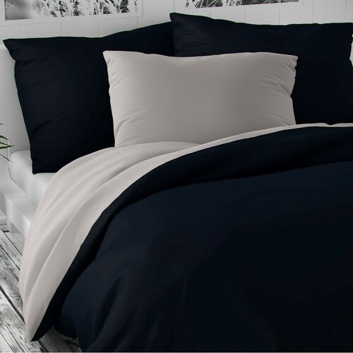Pościel satynowa Luxury Collection granatowy/jasnoszary, 140 x 200 cm, 70 x 90 cm