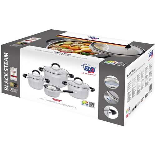 Elo 50904 Basic 4dílná sada nerezových hrnců Black Steam