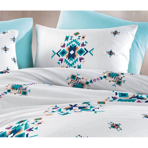 BedTex Бавовняна постільна білизна Hippi бірюзова,140 x 200 см, 70 x 90 см