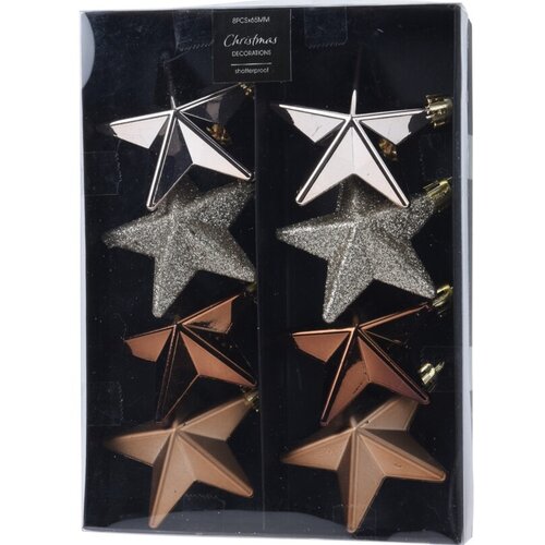 Csillagok Ribera karácsonyi dísz készlet, barna, átmérő: 6,5 cm, 8 db