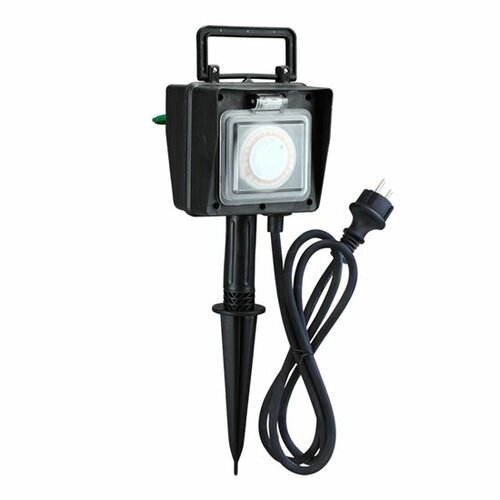 Solight PG03 Zahradní sloupek IP44, 2 zásuvky + časový spínač, gumový kabel 1,5 m