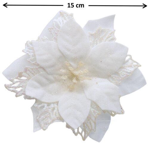 Božična dekoracija Poinsettia z vilami, bela,komplet 6 kosov