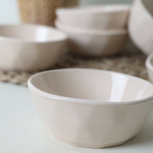 Set de 6 boluri din gresie ceramică Facetta 12 cm, bej