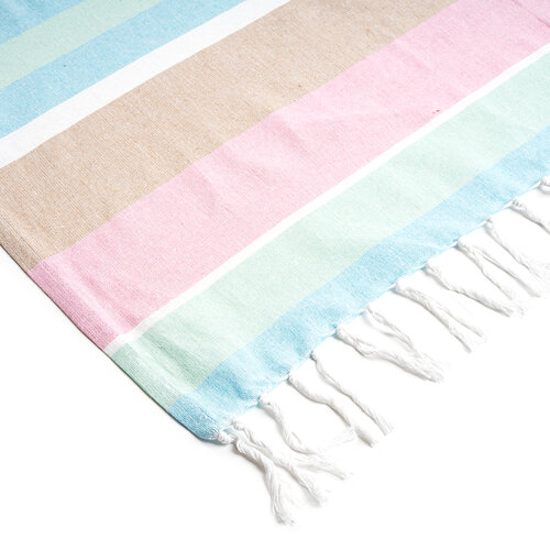 Ręcznik kąpielowy Fouta z frędzlami Stripes pink, 90 x 170 cm