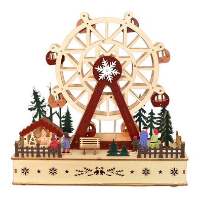 Decorațiune rotativă din lemn cu LED-uri Carusel,28 x 28 x 12 cm