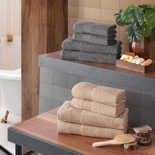 4Home Comfort Bade- und Handtuch-Set beige, 2 Stück 70 x 140 cm, 2 Stück 50 x 100 cm