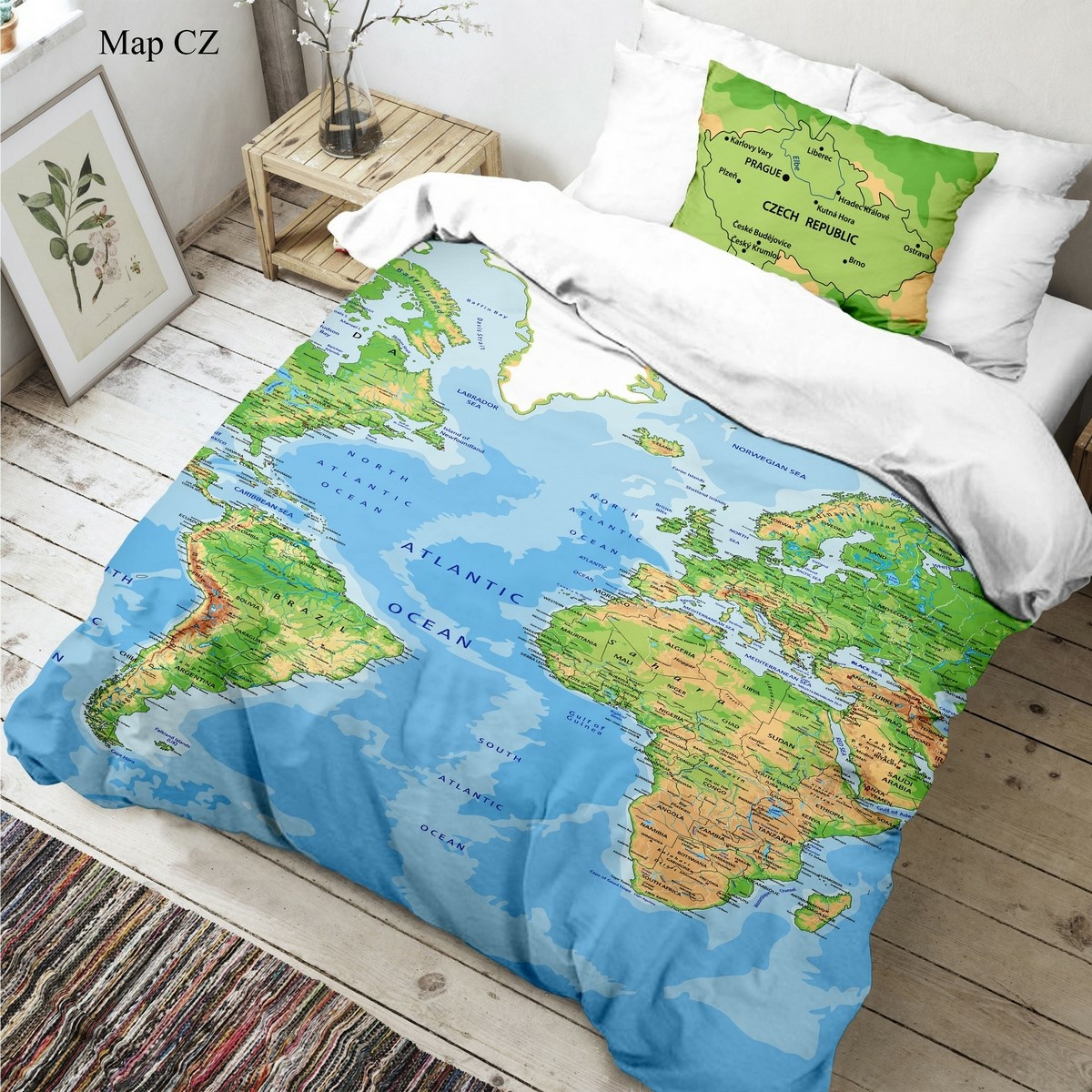 Kvalitex Dětské bavlněné povlečení Mapa světa 3D, 140 x 200 cm, 70 x 90 cm
