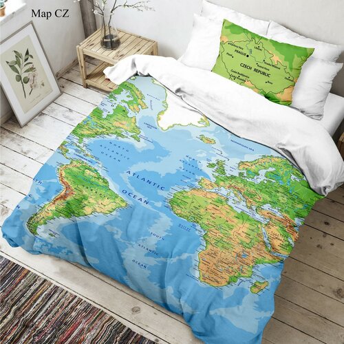 Dětské bavlněné povlečení Mapa světa 3D, 140 x 200 cm, 70 x 90 cm