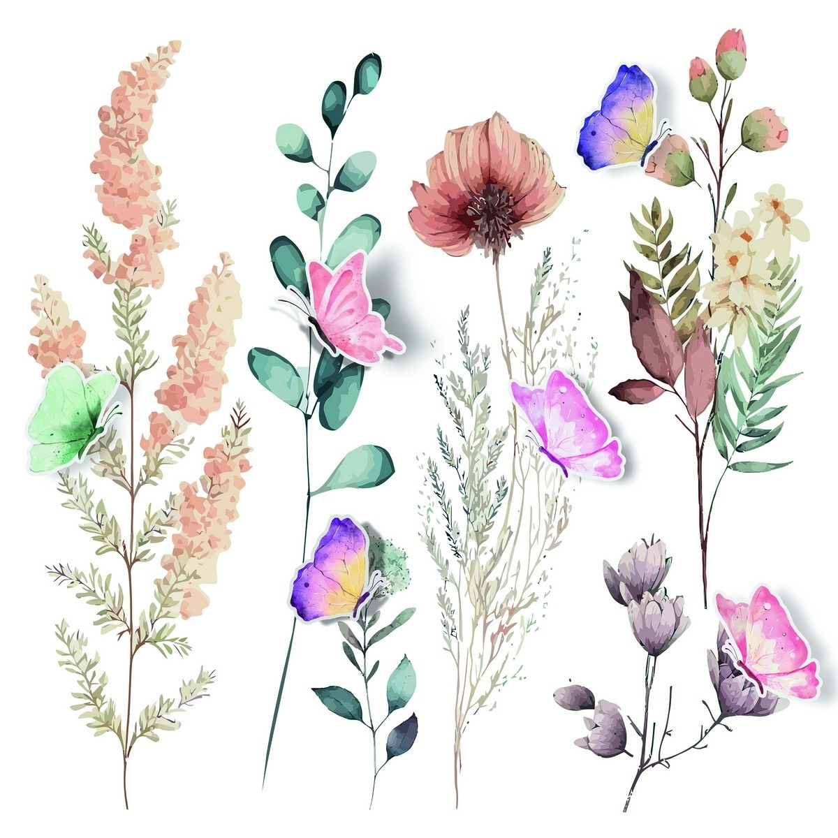 Fotografie Samolepící dekorace Watercolor Flowers, 30 x 30 cm