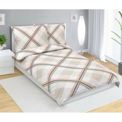 Bellatex Saténové povlečení Kostka béžová, 140 x 220 cm, 70 x 90 cm