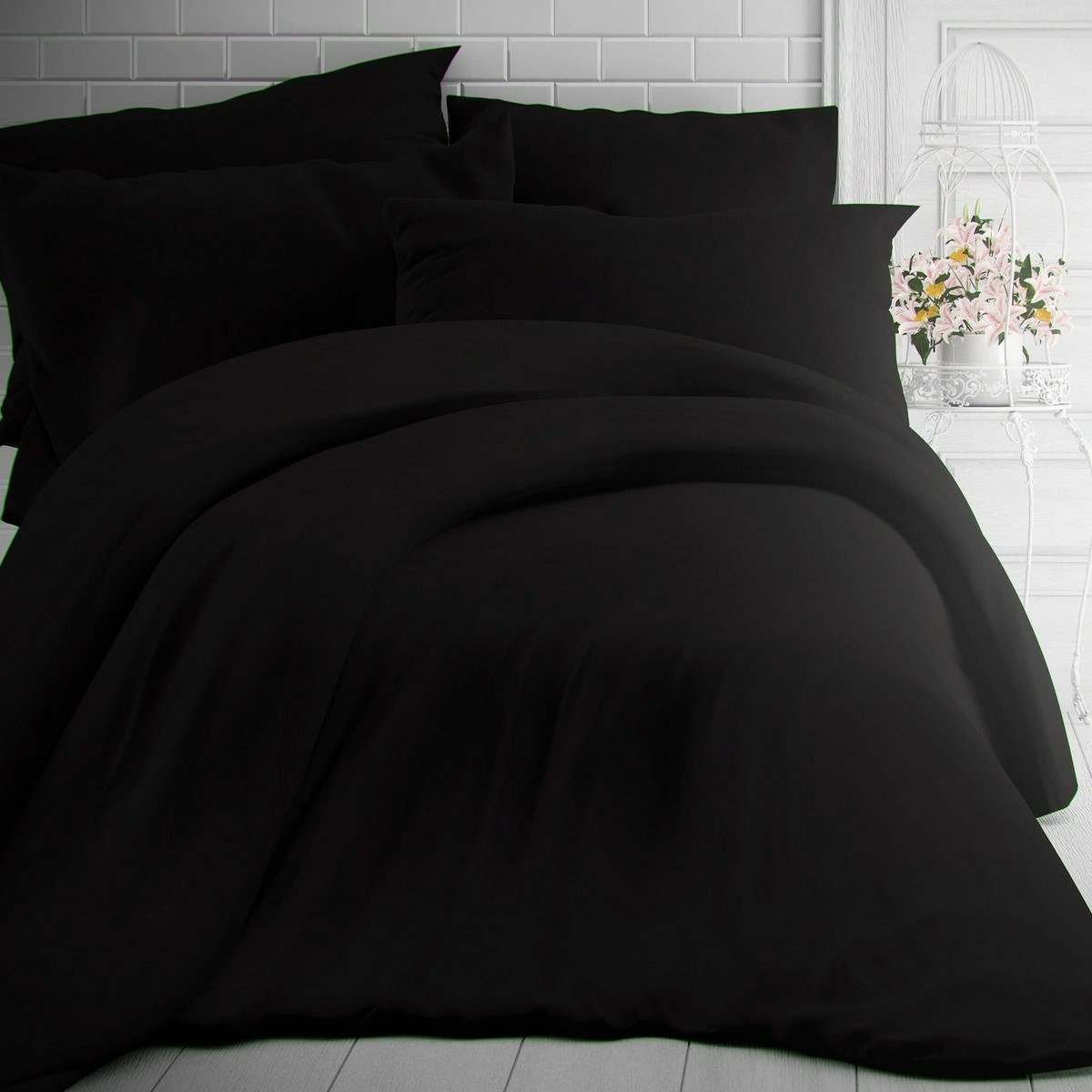 Kvalitex Lenjerie de pat din bumbac, negru, 220 x 200 cm, 2 buc. 70 x 90 cm, 220 x 200 cm, 2 buc. 70 x 90 cm