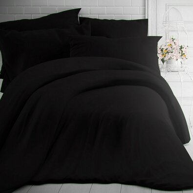 Kvalitex Lenjerie de pat din bumbac, negru, 220 x 200 cm, 2 buc. 70 x 90 cm