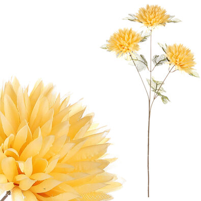 Floare artificială Crizantemă 3 flori galbene, 70cm
