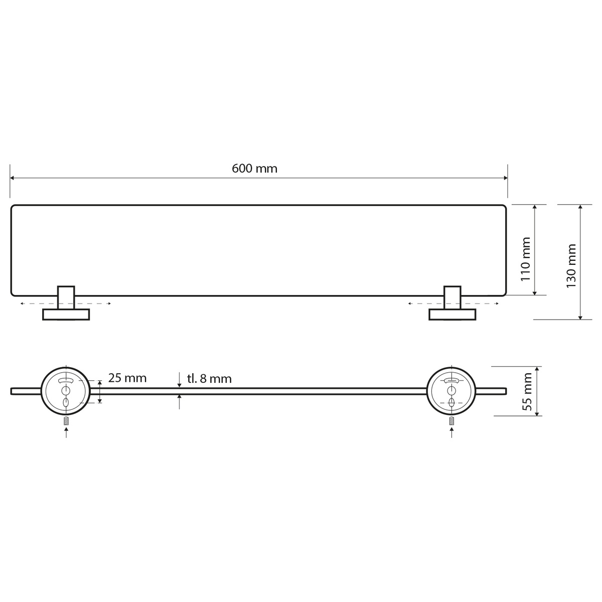 SAPHO XR609 X-Round E üvegpolc, 60 x 13 cm termék 2. képe
