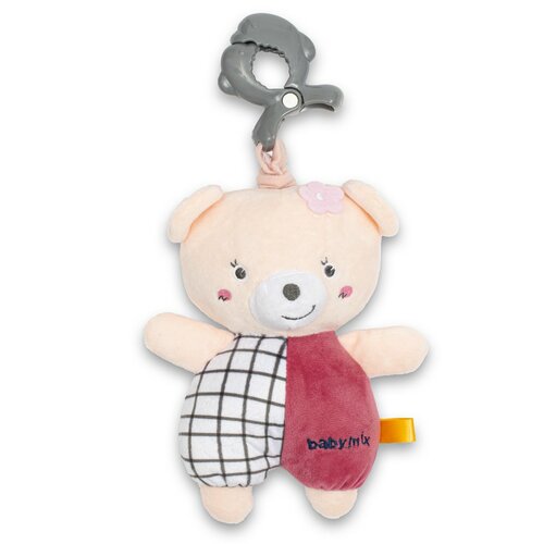 Baby Mix Dětská plyšová hračka s hracím strojkem a klipem Medvídek růžová, 24 cm