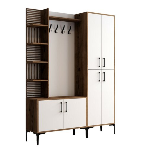 Garderobenwand mit Schuhregal, Ablagen und Schrank Viyana Walnut and White