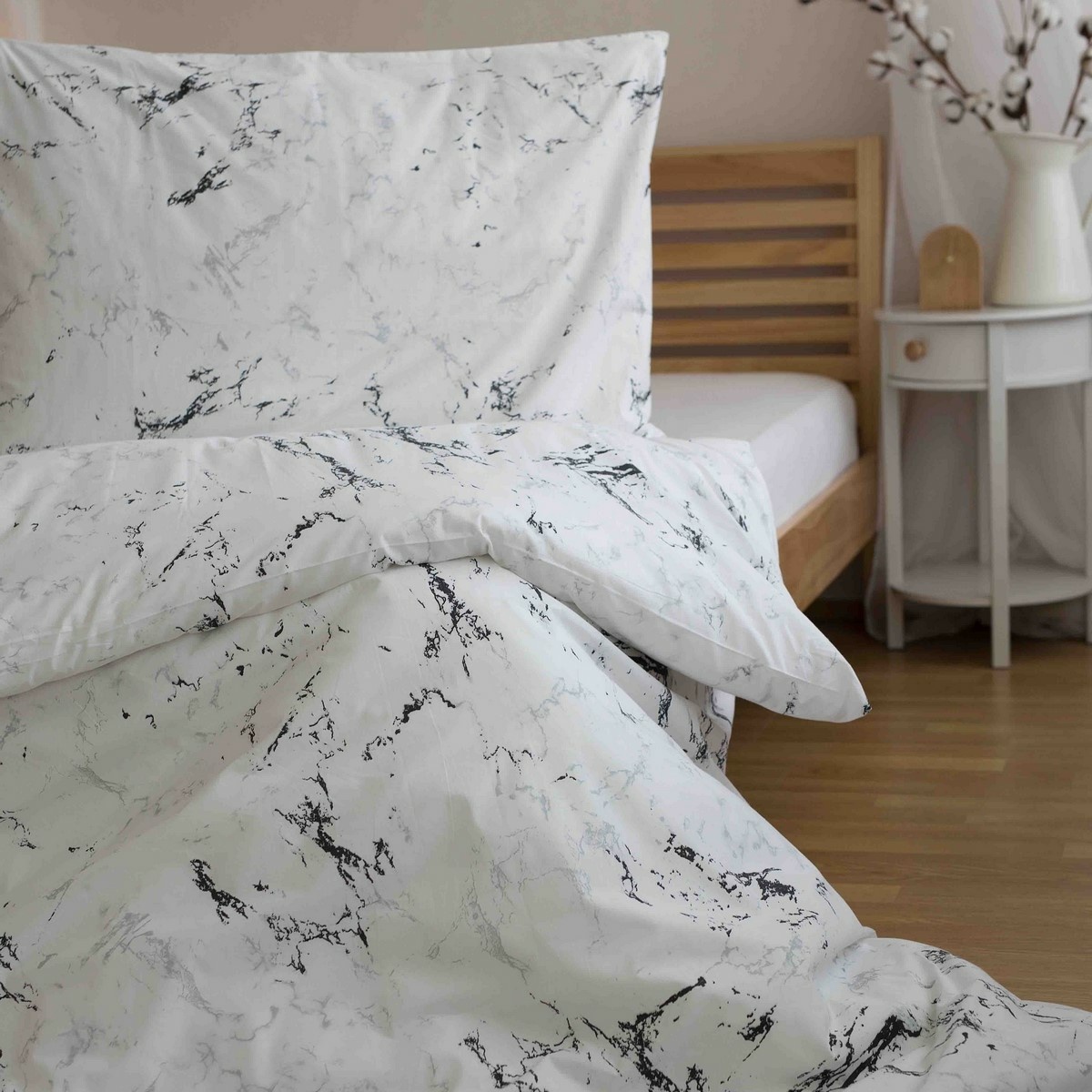 Jerry Fabrics Bavlnené obliečky Mramor biela, 140 x 200 cm, 70 x 90 cm