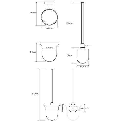 Perie WC de perete SAPHO XR303 X-Round, bol sticlălăptoasă, alamă