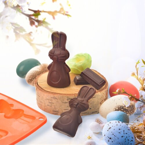 Formă de silicon Orion pentru iepurași deciocolată 6, portocaliu