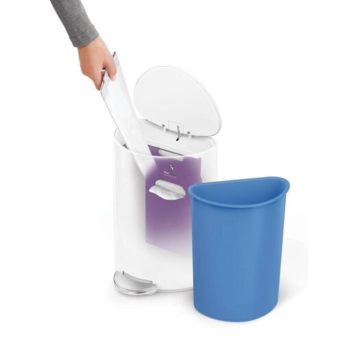 Simplehuman Педальний кошик для сміття 6 л, напівкруглий, білий сталь, пластик