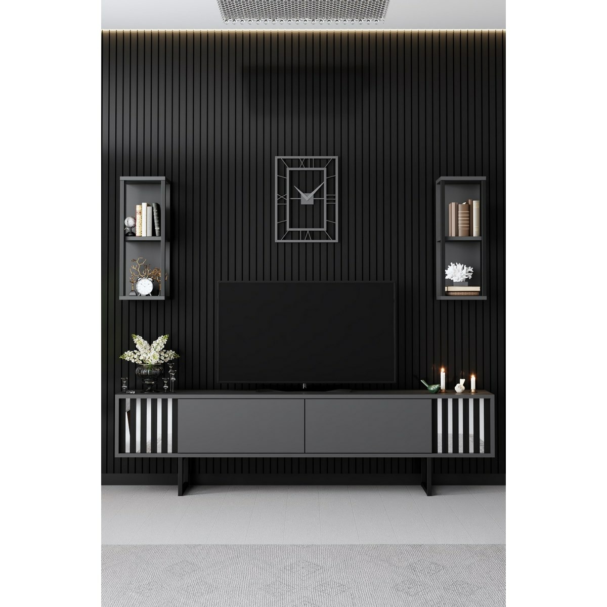 Televízny stolík s policami Chrome Anthracite and Black
