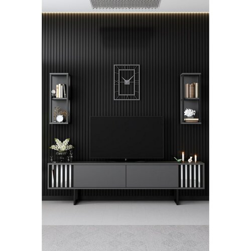 Chrome Anthracite and Black TV-állvány polcokkal