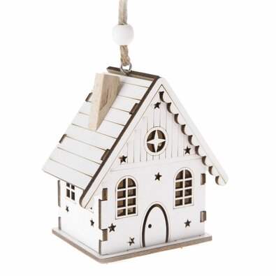 Star house karácsonyi LED függő dekoráció fehér, 7,5 x 8 x 5 cm