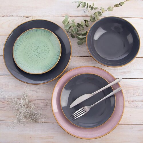 Orion Súprava keramických plytkých tanierov Glaze sivá 27 cm, 6 ks