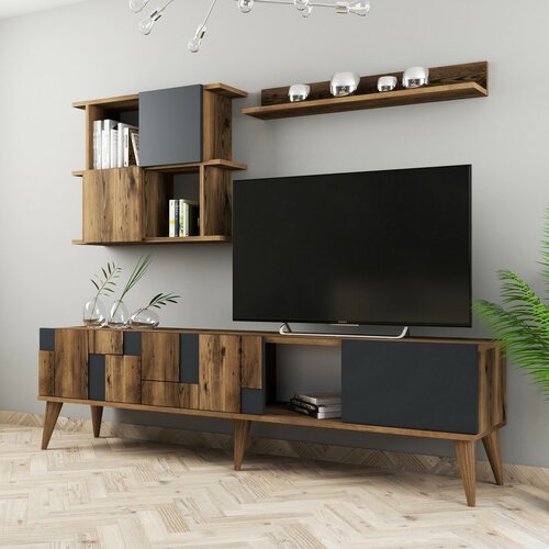 Ansamblu mobilier TV Madrid Anthracite and Walnut