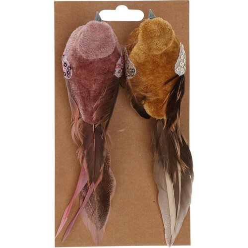 Pasăre pe clip set de 2 buc., roz / auriu , 17 x 5,5 x 4,5 cm