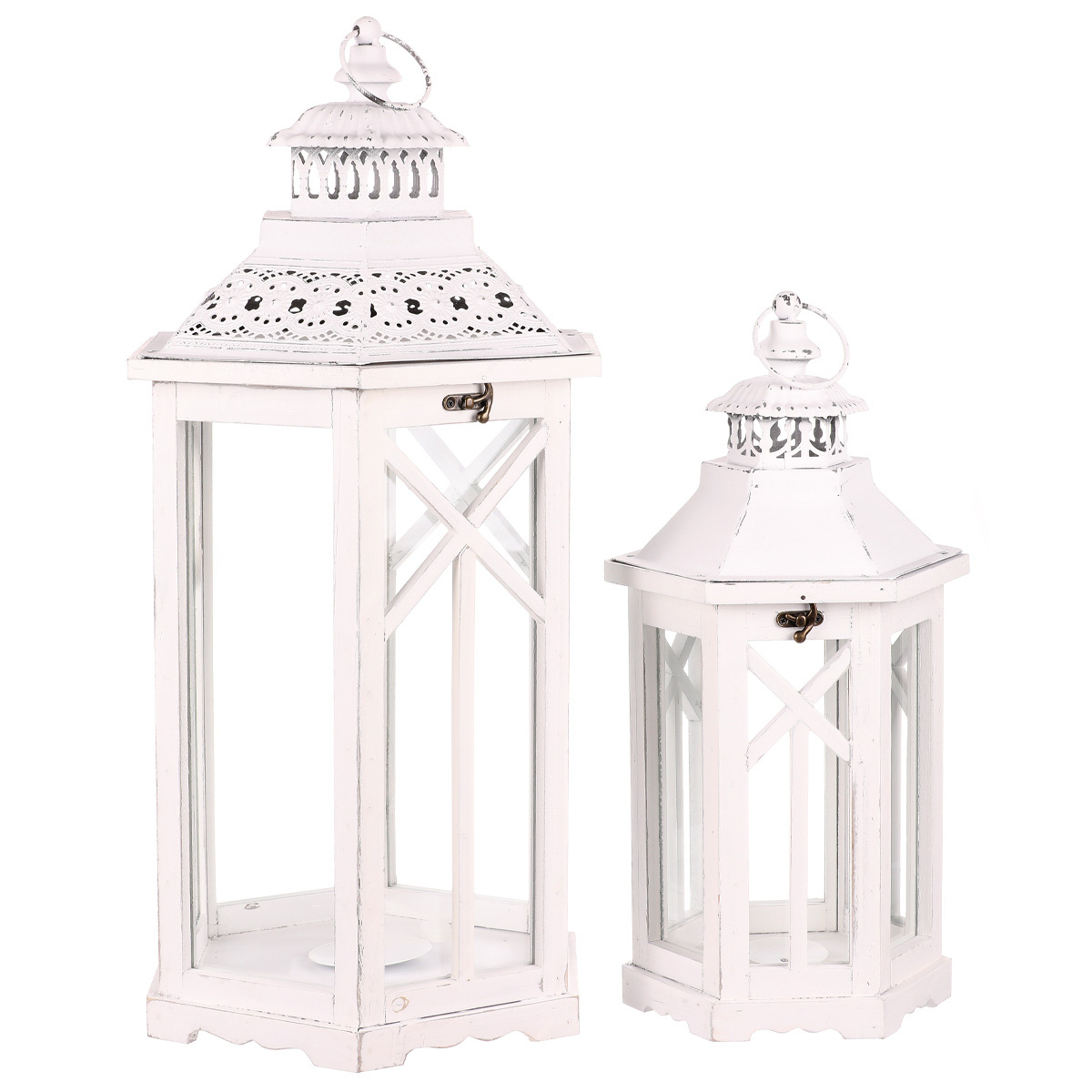 Set de felinare din lemn Cilindretto 2 buc, alb