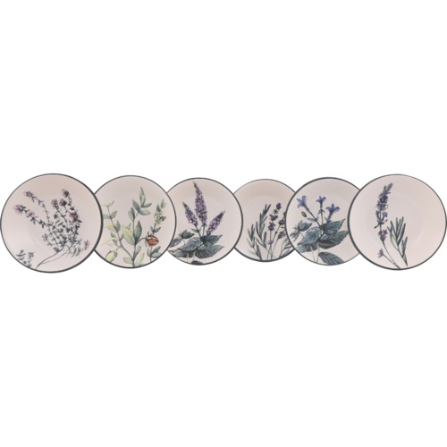 Sada 6 kameninových hlubokých talířů Herbal 18 cm