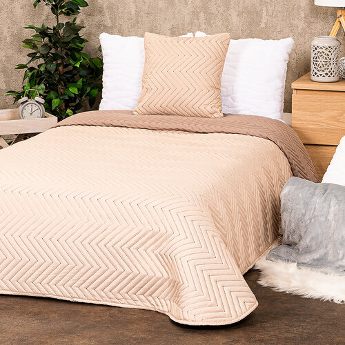 4Home Tagesdecke Doubleface Hellbraun/Braun, 140 x 240 cm, 1 Stück 40 x 40 cm